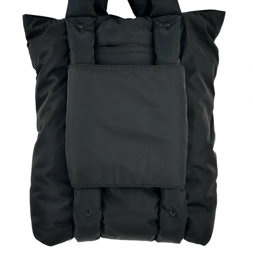 DAGNE DOVER Jemi Cargo Puff Tote - Black Nylon Puffer Tote Bag Laptop Bag